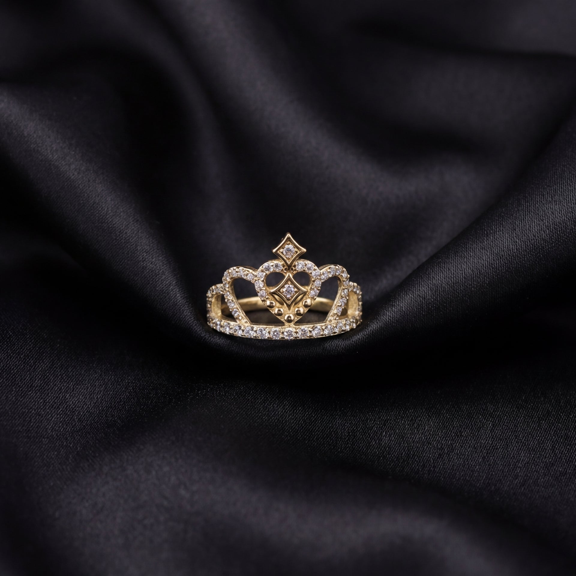 Real 14K Gold Crown Ring alternate view – sweet 15 ring solid gold stamped Oro Quince