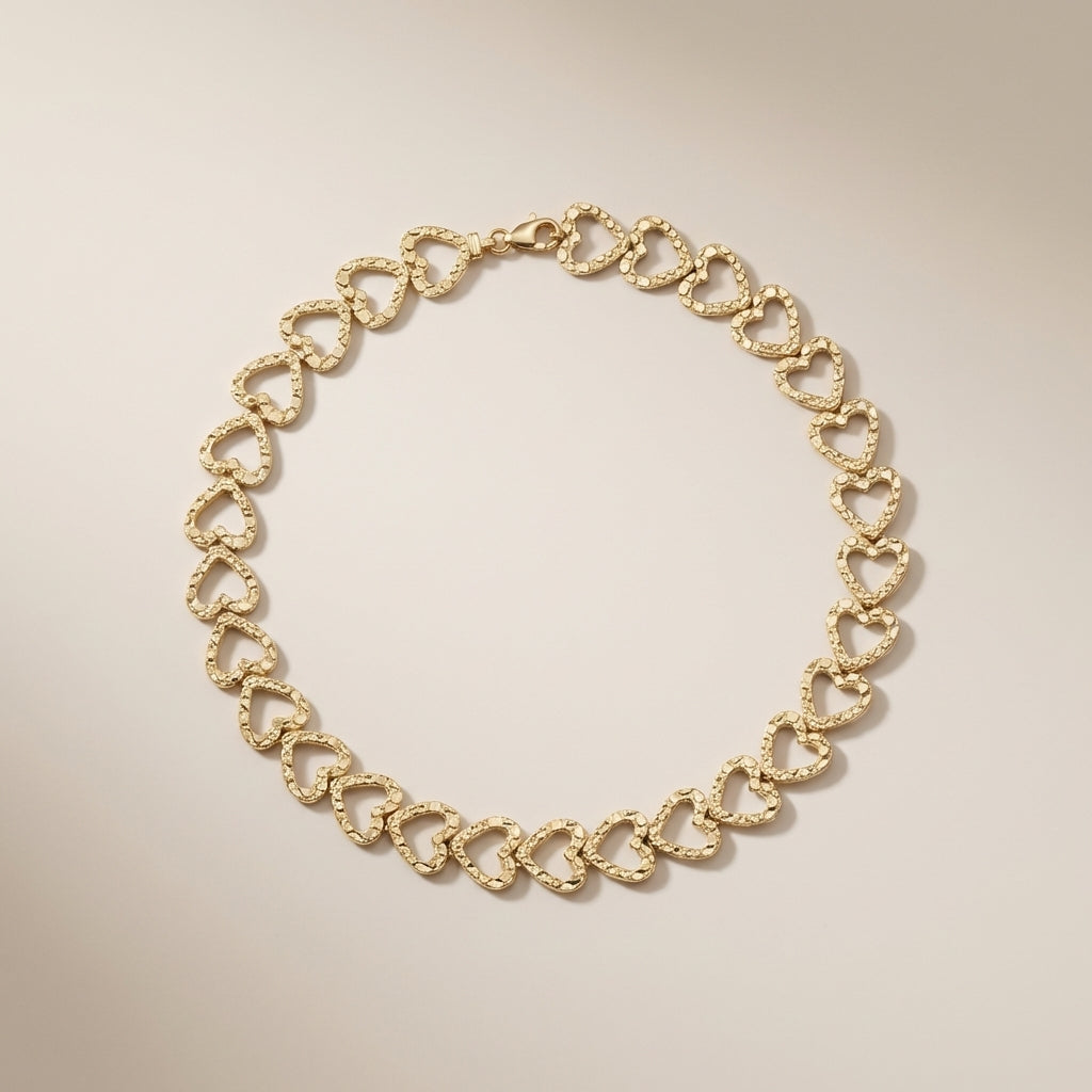 Real 10K Gold Heart Nugget Bracelet – pulsera de corazón oro 10K quinceañera – Oro Quince