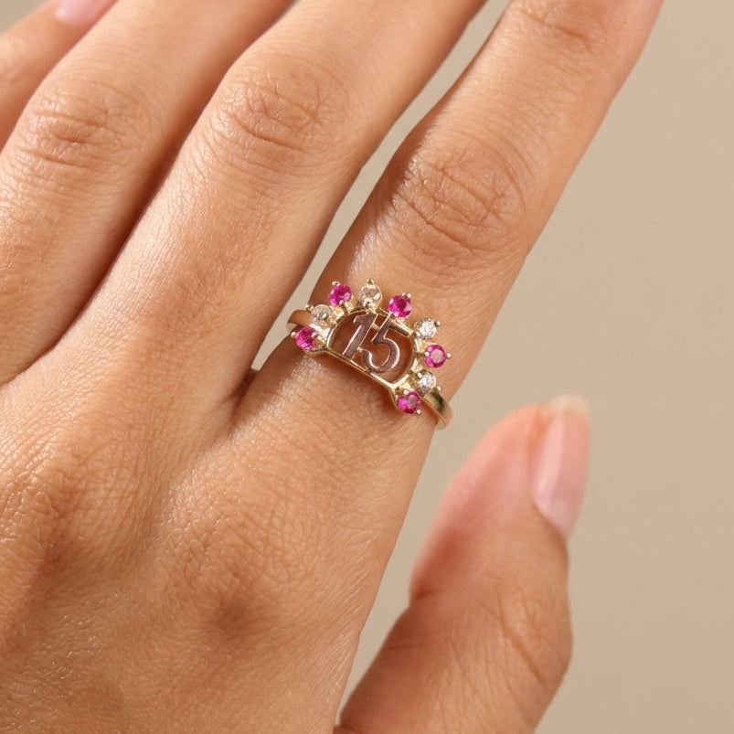 10K Quinceanera Ring Pink Stones