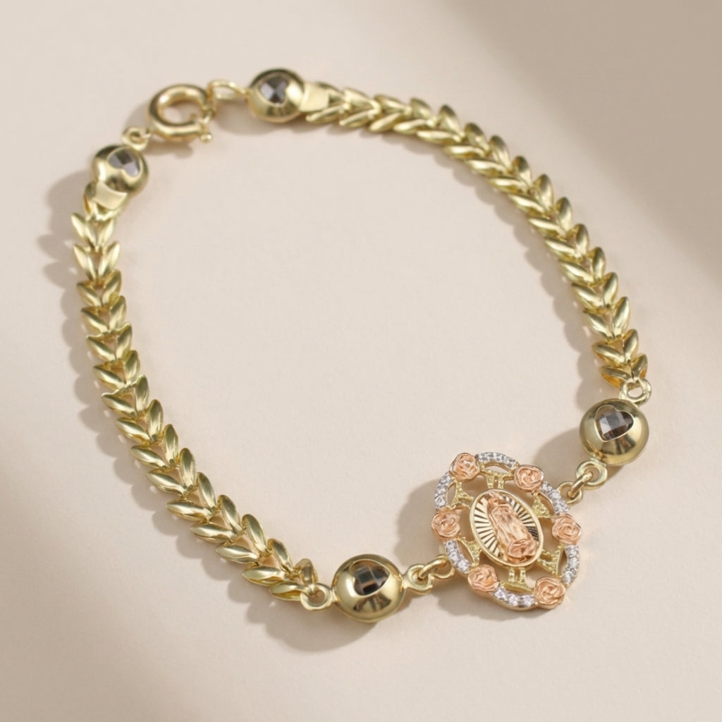 Real 10K Gold Virgin Mary Bracelet – pulsera Virgen María oro 10K quinceañera – Oro Quince