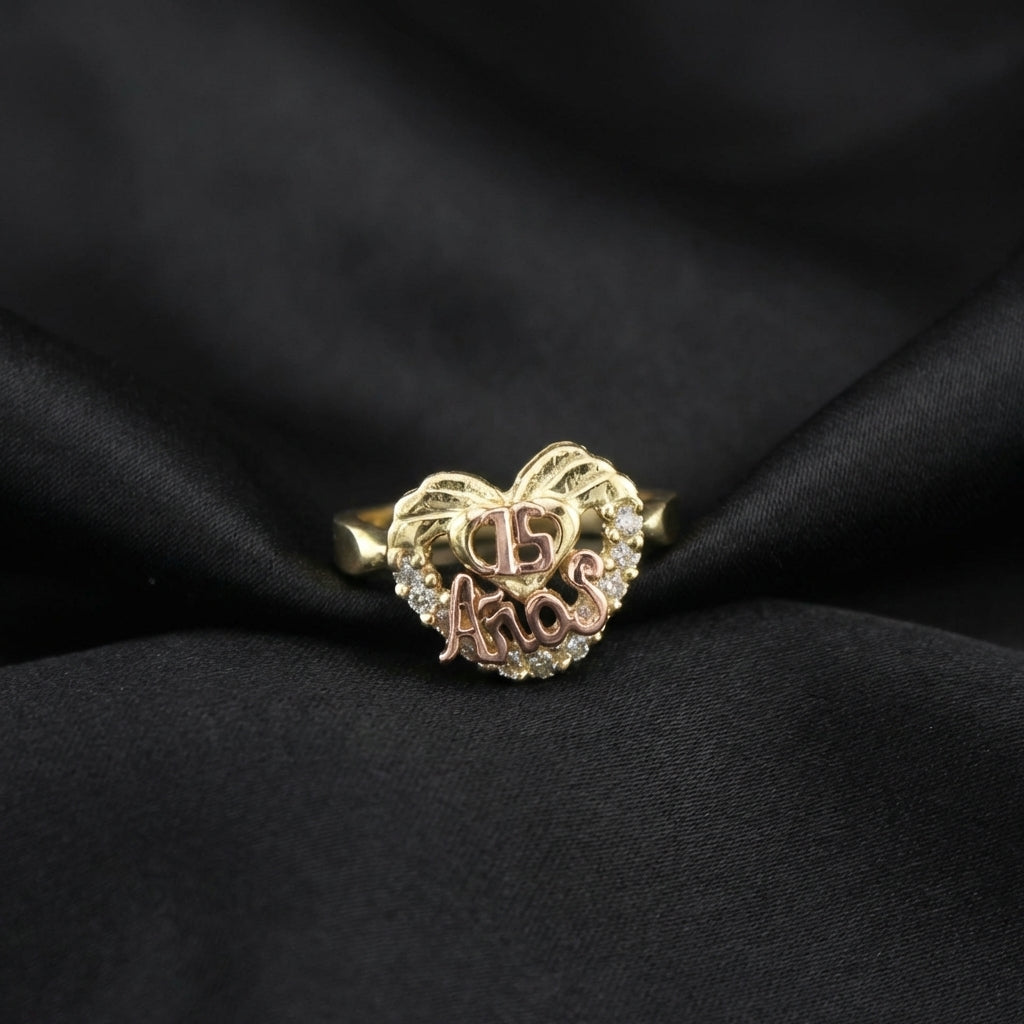 Real 10K Gold Heart Quinceañera Ring 15 Anos – anillo de quinceañera corazón oro 10K