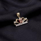 Real 10K Gold Quinceañera Heart Charm with red gem – solid gold sweet 15 pendant