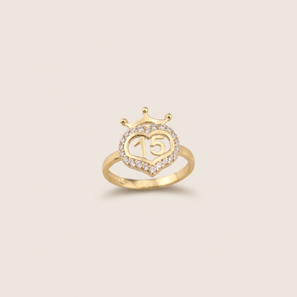 Real 10K Gold Quinceañera Heart Ring – anillo de corazón 15 años oro 10K – Oro Quince
