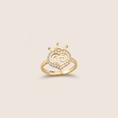 Real 10K Gold Quinceañera Heart Ring – anillo de corazón 15 años oro 10K – Oro Quince