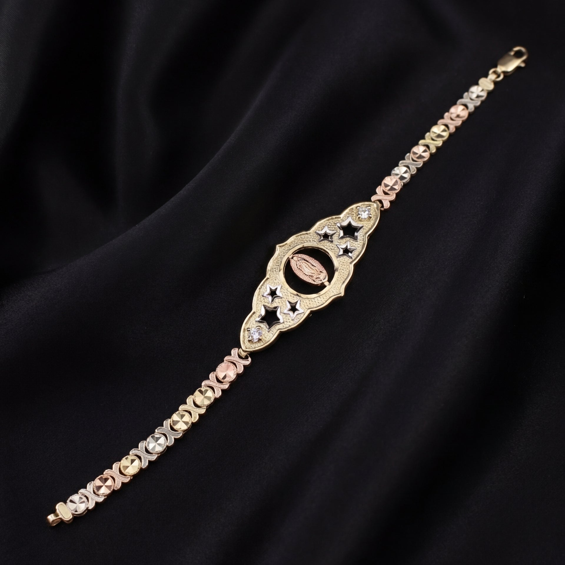 Real 14K Gold Virgin Mary Bracelet star design – pulsera de oro sólido 14K no bañado