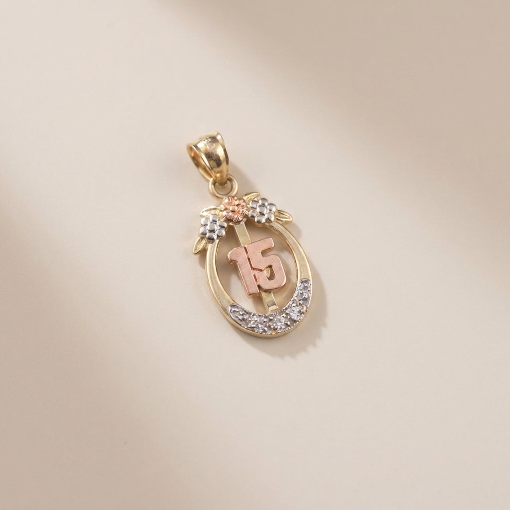 Real 14K Gold Quinceañera Pendant – dije de quinceañera oro 14K real – Oro Quince