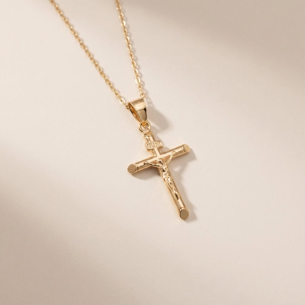 Real 14K Gold Crucifix Cross Pendant – cruz de oro 14K para quinceañera – Oro Quince
