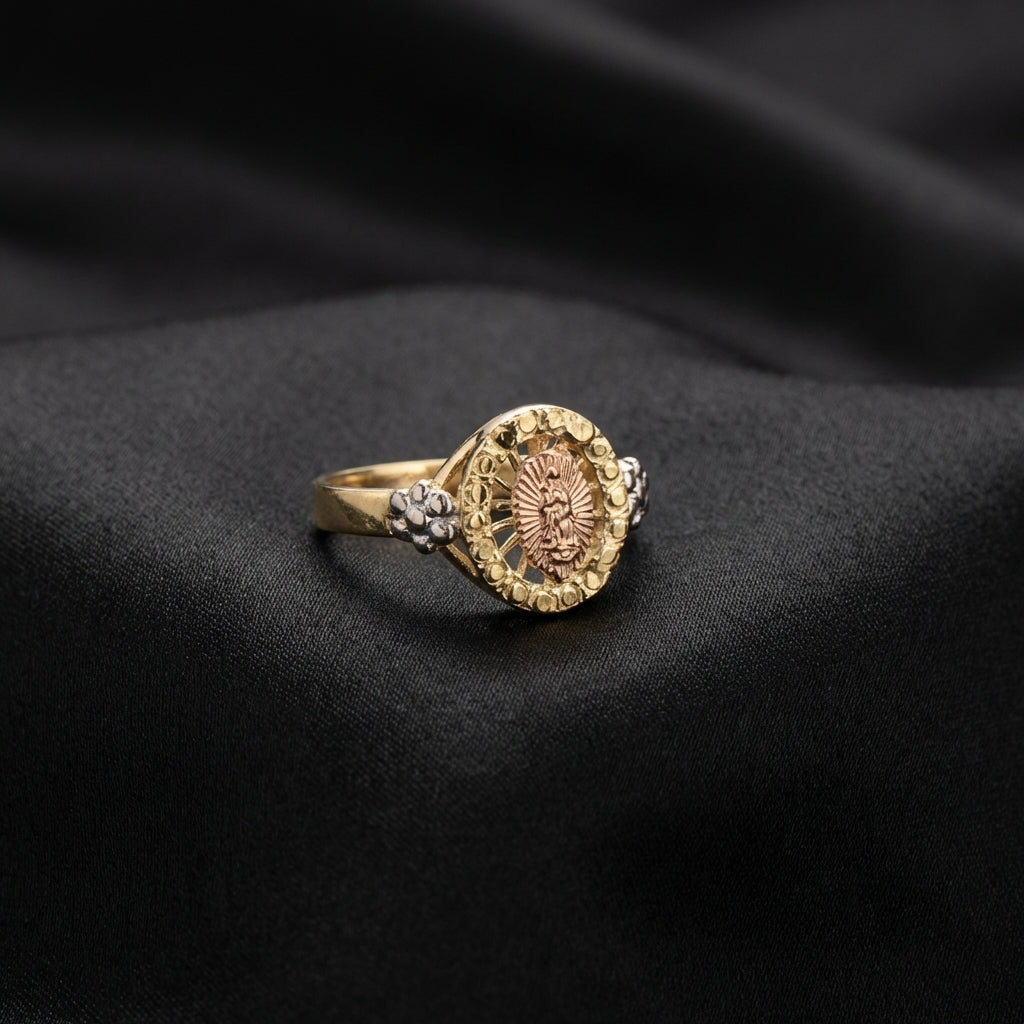 Real 14K gold Virgin Mary ring with CZ stones – anillo de quinceañera en oro real