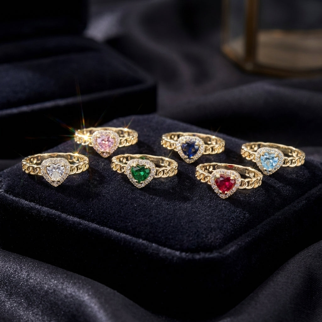 Real 10K Gold Heart Birthstone Rings collection – anillos quinceañera oro 10K real