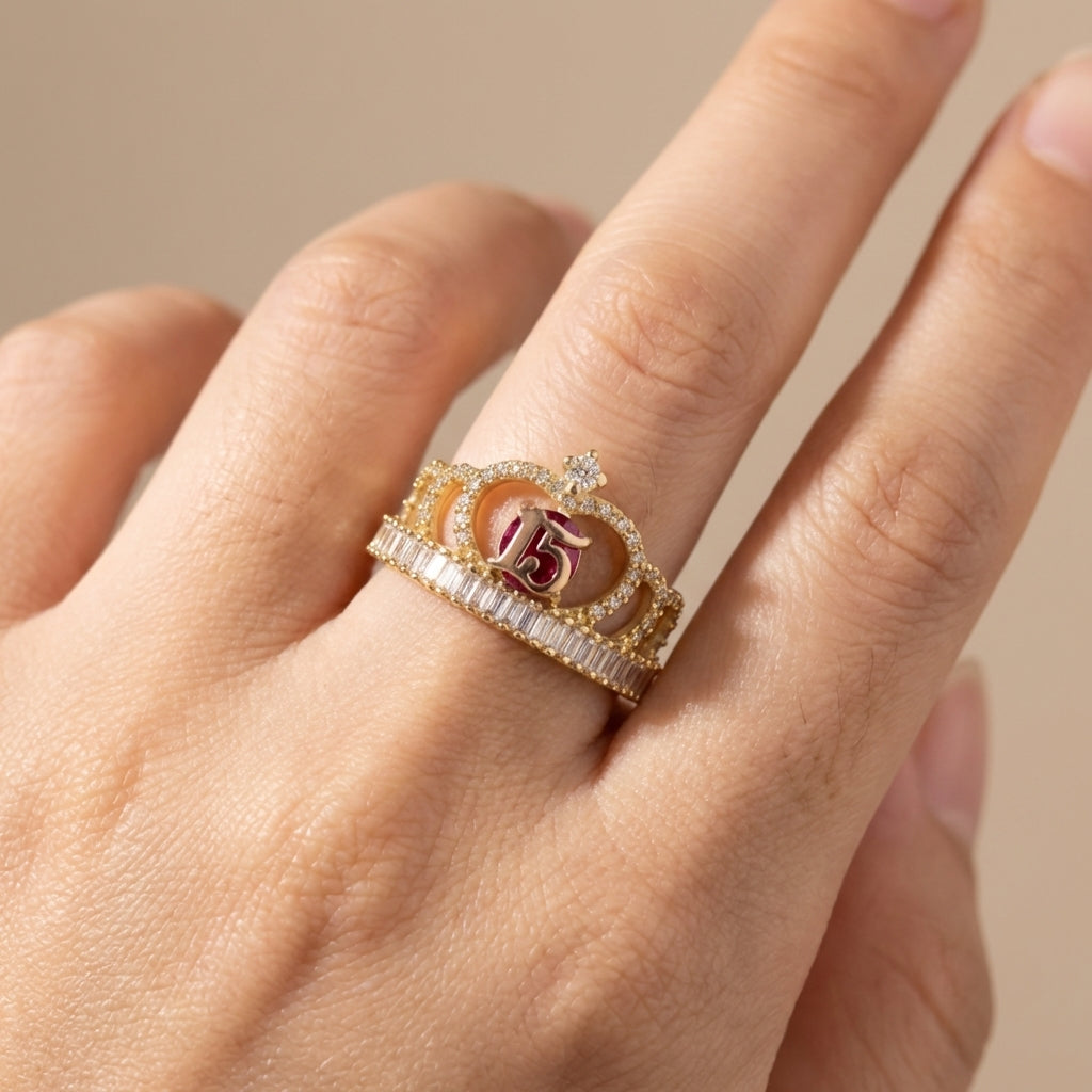 14K Quinceanera Ring Red Stone