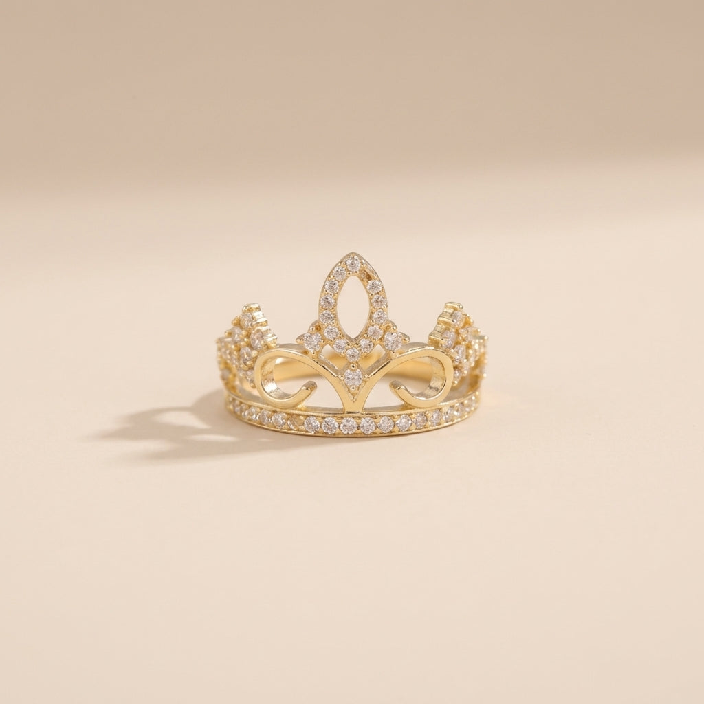 Real 10K Gold Quinceañera Crown Ring – anillo corona quinceañera oro 10K – Oro Quince