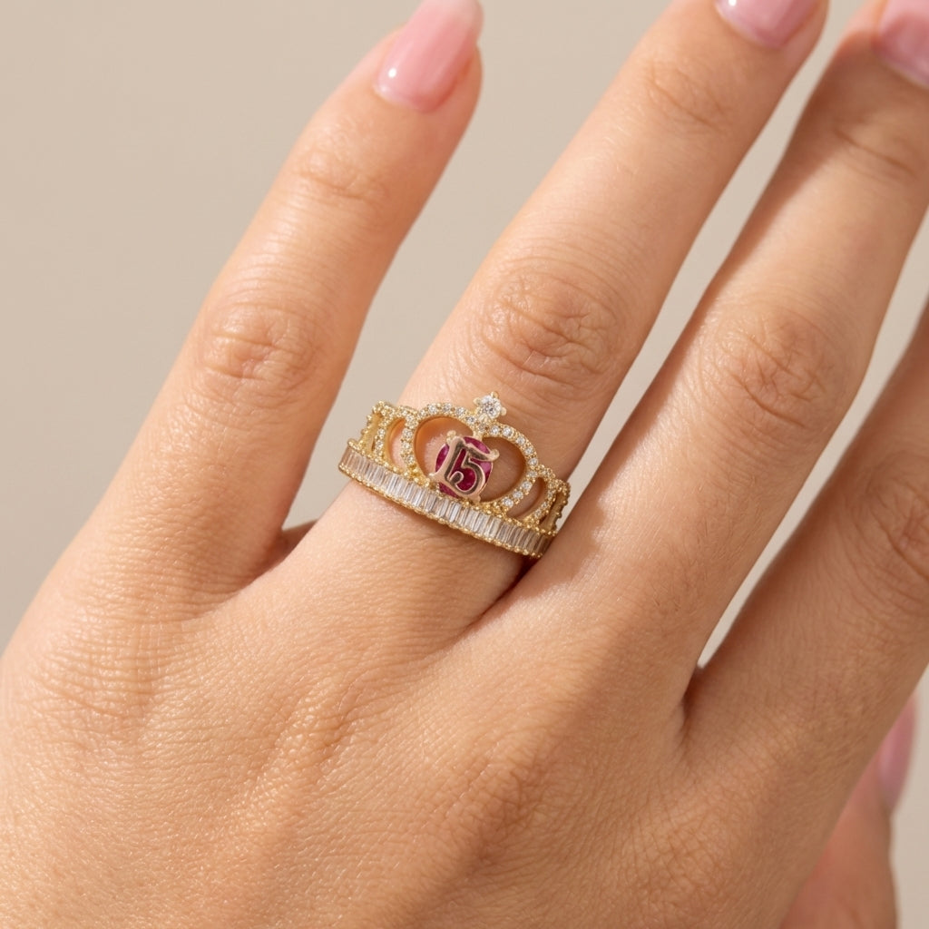 14K Quinceanera Ring Red Stone