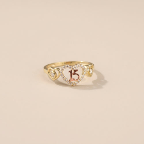 Real 10K Gold Quinceañera 3 Heart Ring – anillo tres corazones quinceañera oro 10K