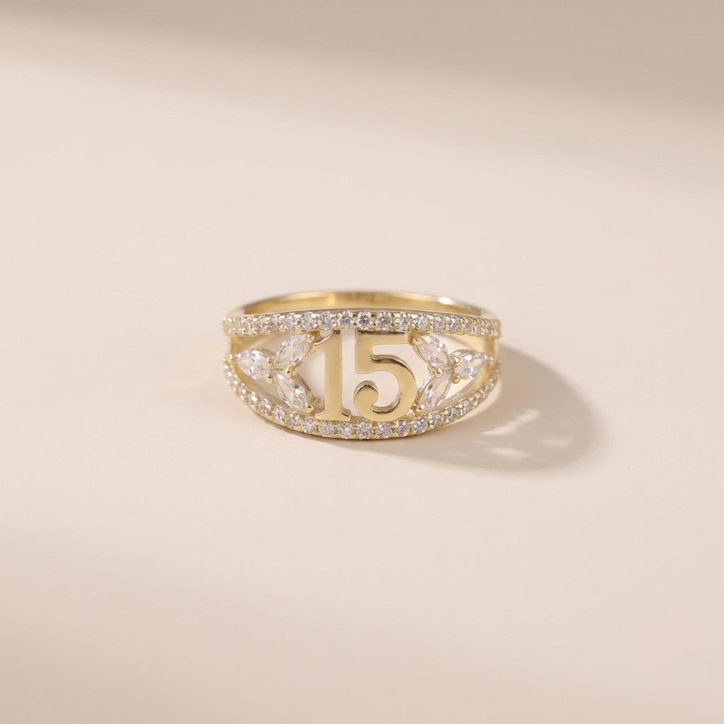 Real 14K Quinceañera Ring – anillo de quinceañera en oro sólido 14K – Oro Quince