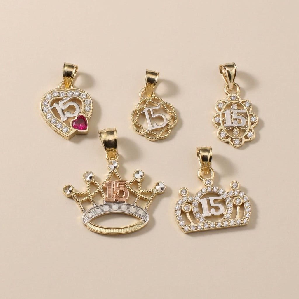 Real 10K Gold Quinceañera Pendants – dijes de quinceañera en oro 10K real – Oro Quince