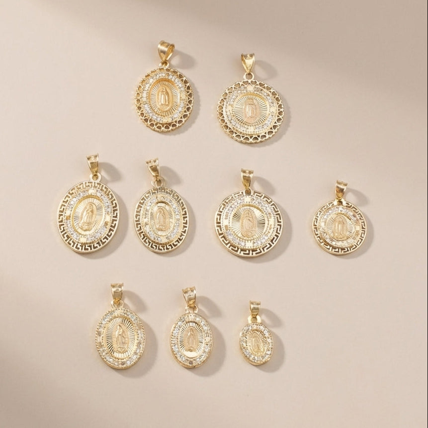 Real 10K Gold Virgin Mary Pendants – dijes de la Virgen María oro 10K – Oro Quince