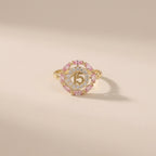 Real 14K Gold Quinceañera Ring Pink Stones – anillo de 15 años con piedras rosas oro 14K