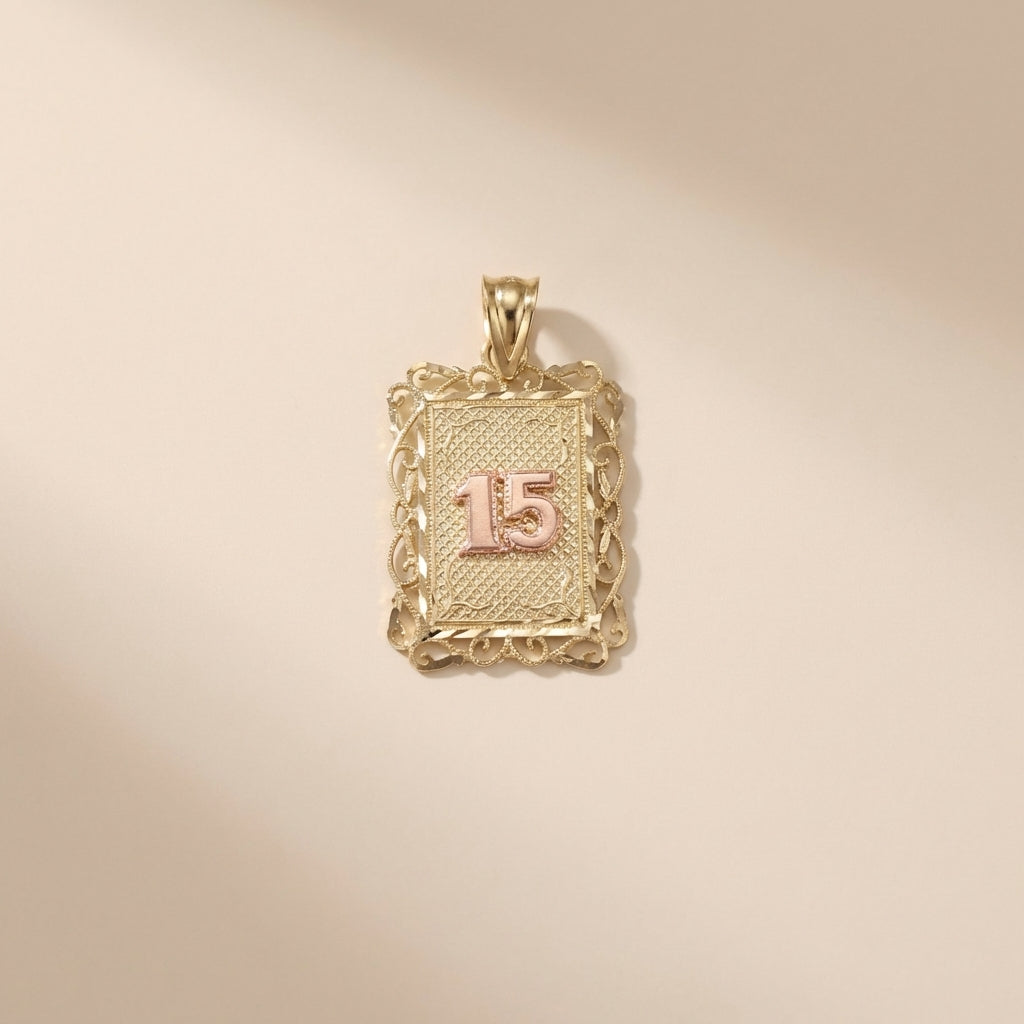 Real 10K Gold Quinceañera 15 Charm – dije de 15 años en oro 10K real – Oro Quince