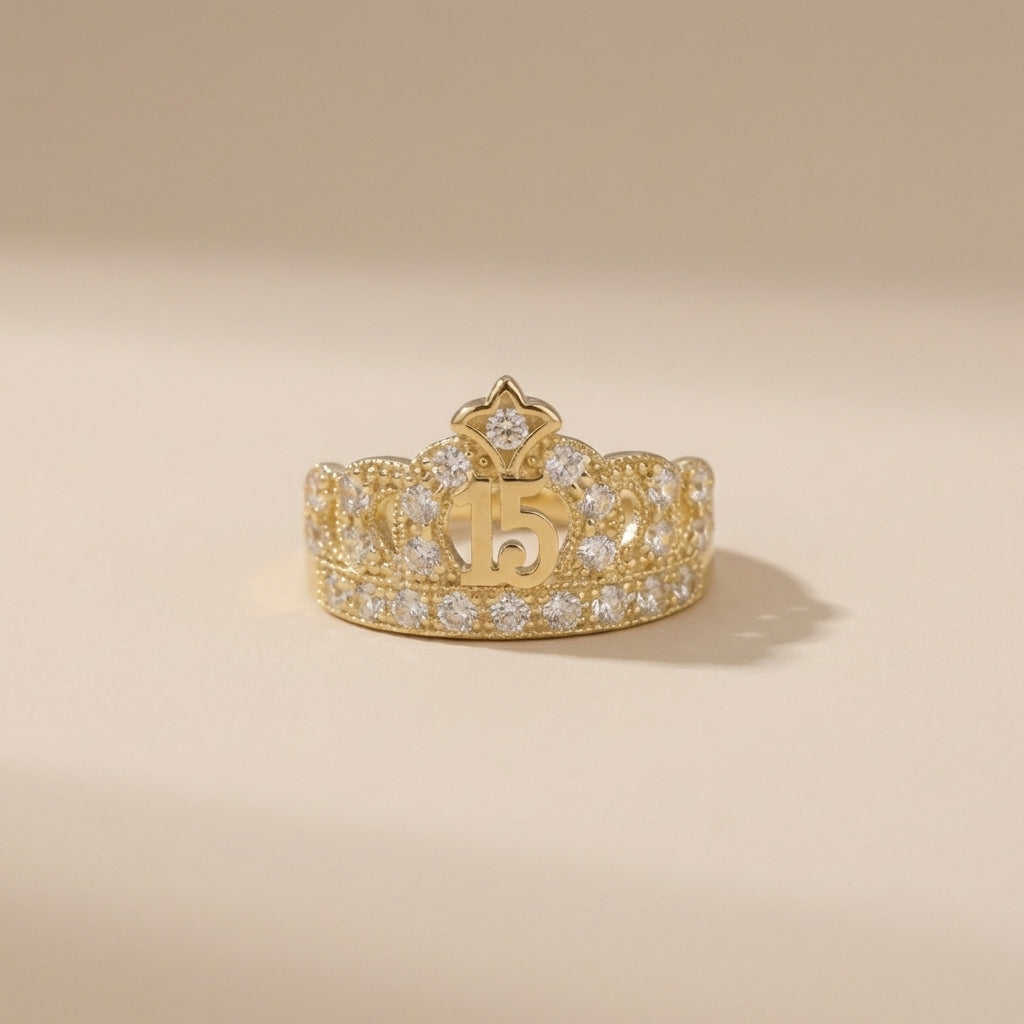 Real 14K Quinceañera Ring – anillo de quinceañera en oro sólido 14K – Oro Quince