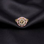14K quinceañera ring pink gemstones – sweet 15 ring real solid gold Oro Quince