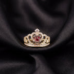 14K gold quinceañera tiara ring with red gem – anillo de corona 15 años oro real