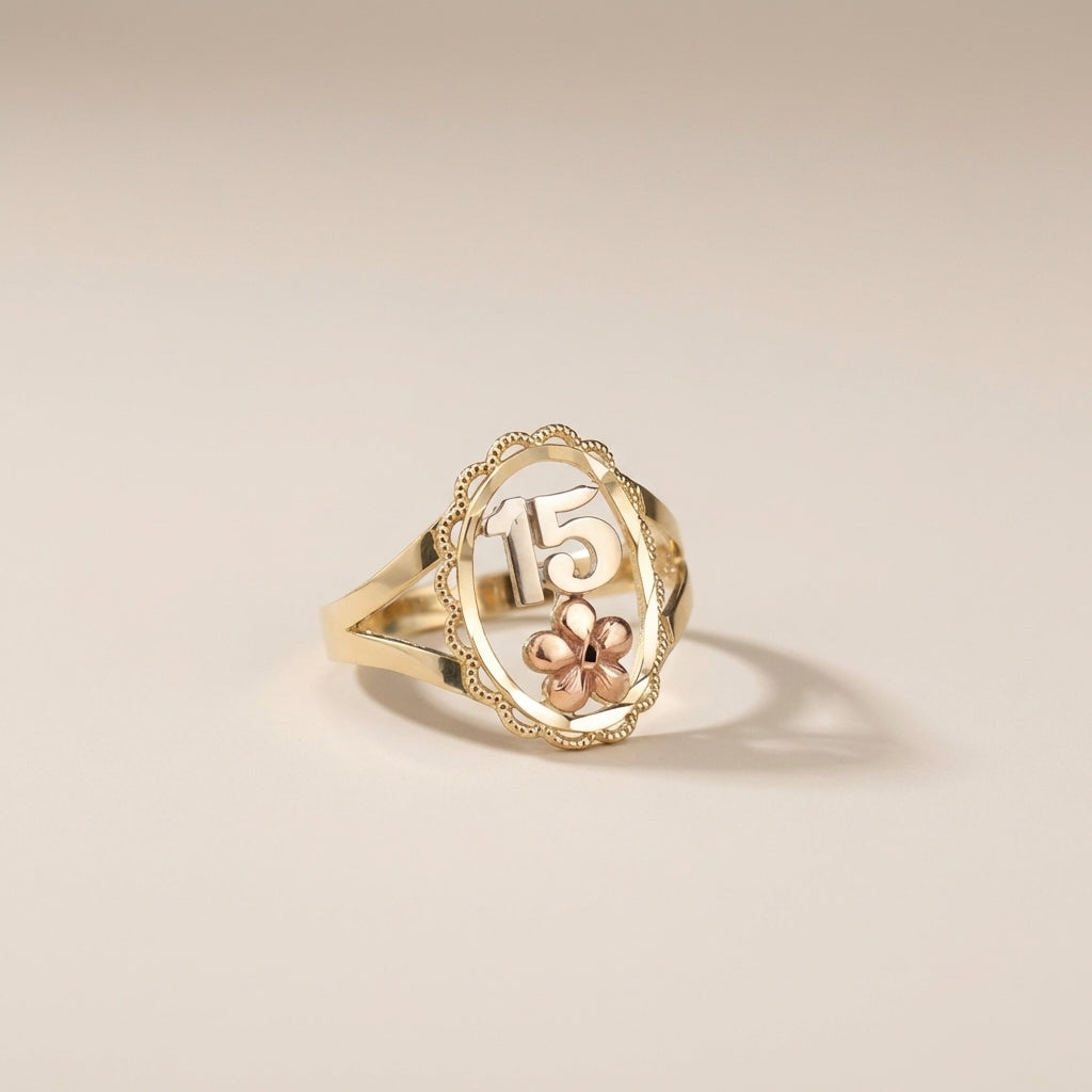 Real 10K Gold Quinceañera Ring – anillo de quinceañera en oro 10K real – Oro Quince