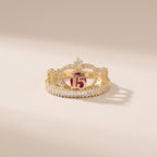 Real 14K Quinceañera Ring Red Stone – anillo quinceañera piedra roja oro 14K – Oro Quince