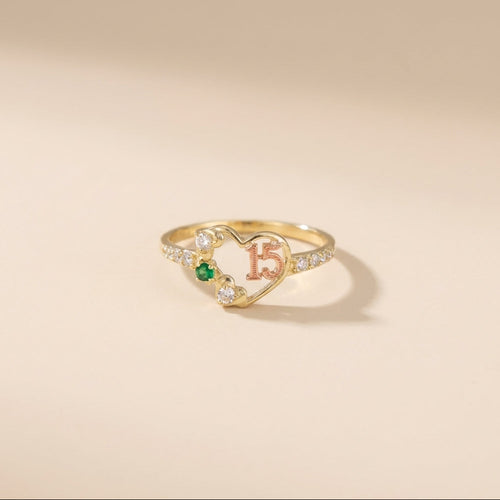 Real 10K Gold Quinceañera Ring Green Stone – anillo piedra verde quinceañera oro 10K