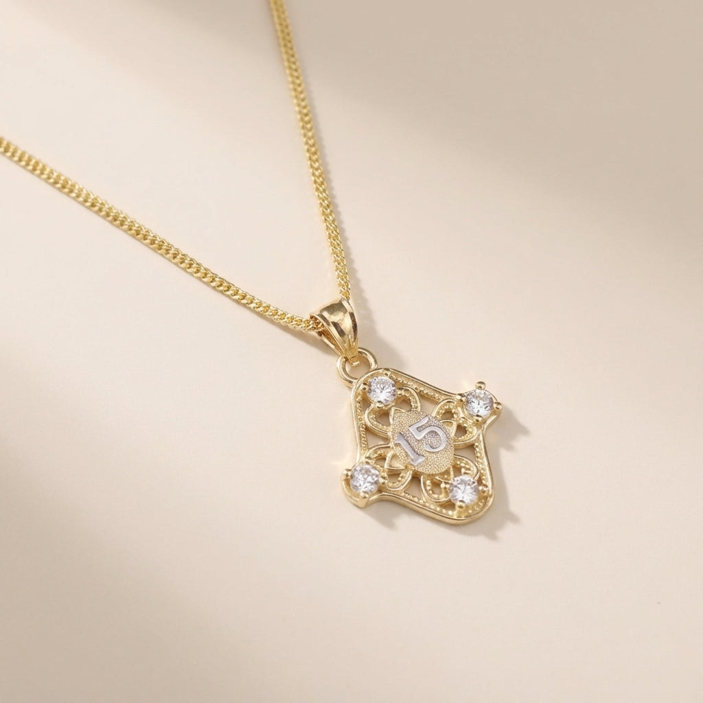 Real 10K Gold Quinceañera Pendant – dije de quinceañera en oro 10K real – Oro Quince