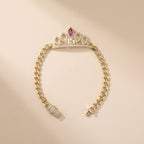 Real 10K Gold Quinceañera Bracelet Pink Stone – pulsera quinceañera piedra rosa oro 10K