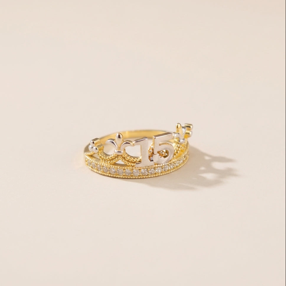 Real 10K Gold Quinceañera Crown Ring – anillo de corona quinceañera oro 10K – Oro Quince
