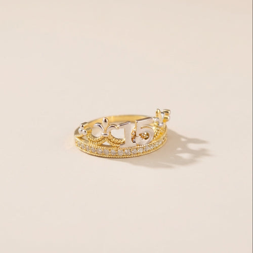 Real 10K Gold Quinceañera Crown Ring – anillo de corona quinceañera oro 10K – Oro Quince