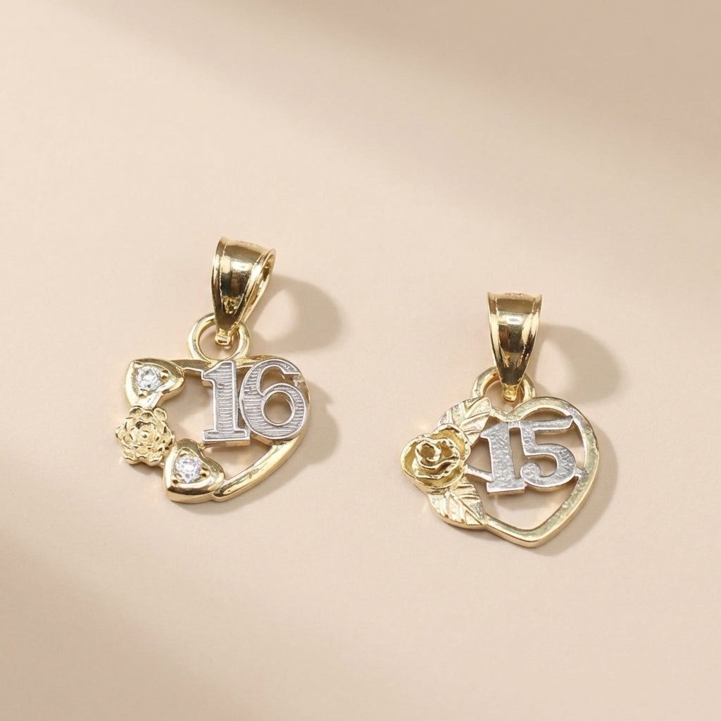 Real 10K Gold Quinceañera 15 Pendant – dije de 15 años en oro 10K real – Oro Quince