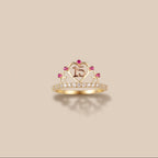 Real 10K Gold Quinceañera Heart Ring Pink Stones – anillo corazón piedras rosas oro 10K