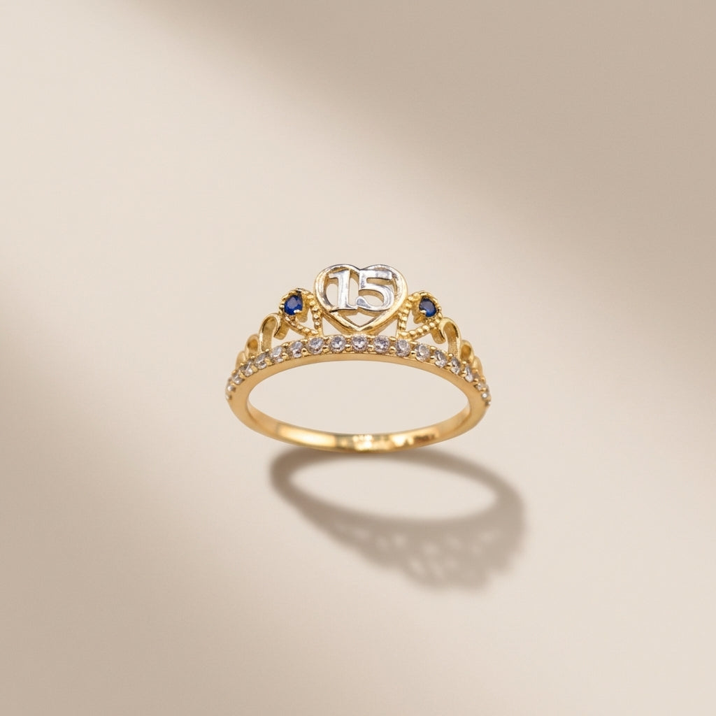 Real 10K Gold Quinceañera Ring Blue Stones – anillo quinceañera piedras azules oro 10K