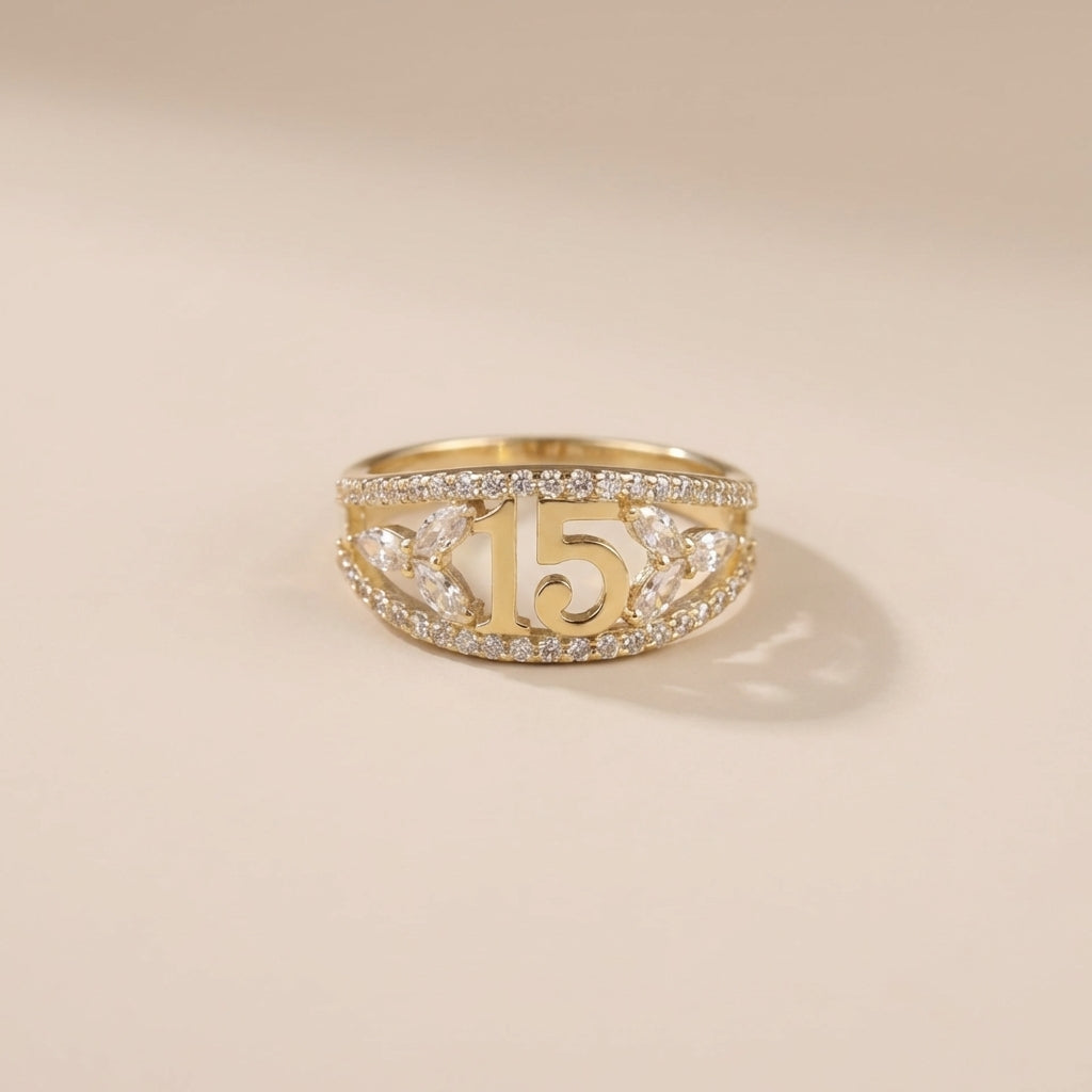 Real 14K Gold Quinceañera Ring side profile – sweet 15 ring solid gold stamped