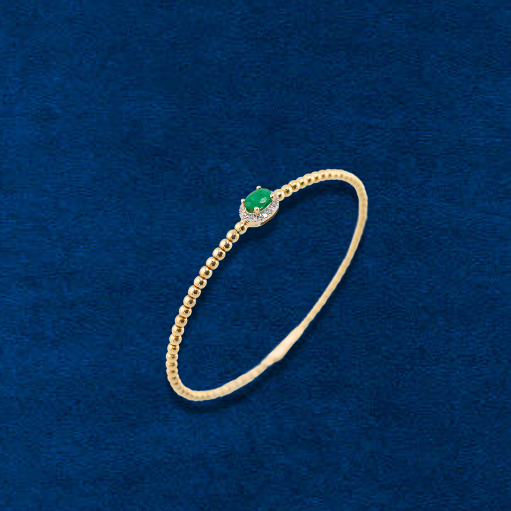 Real 14K Gold Emerald Diamond Bracelet detail – quinceañera bangle solid gold Oro Quince