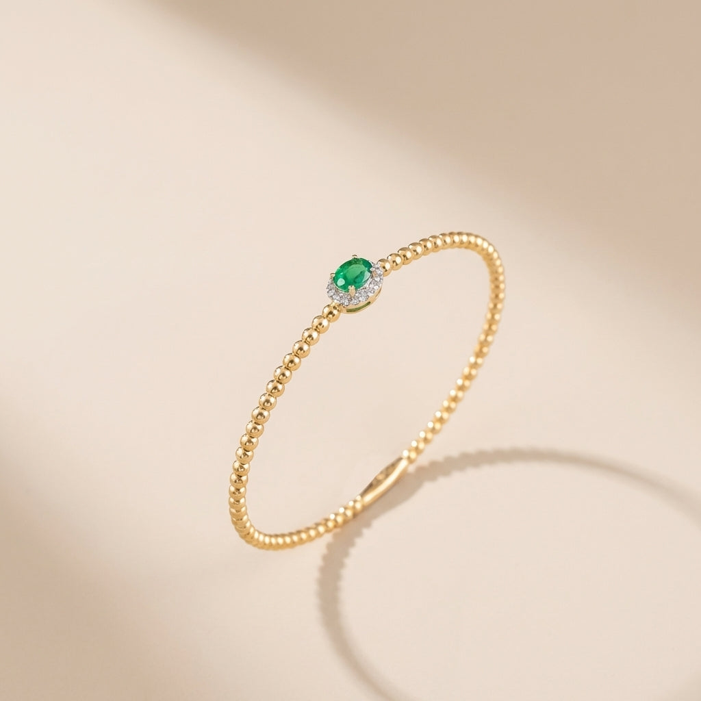 Real 14K Gold Emerald Diamond Bangle – pulsera de oro 14K con esmeralda y diamantes