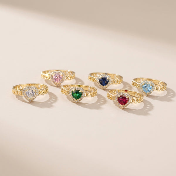 Real 10K Gold Heart Birthstone Ring – anillo de corazón con piedra natal oro 10K – Oro Quince