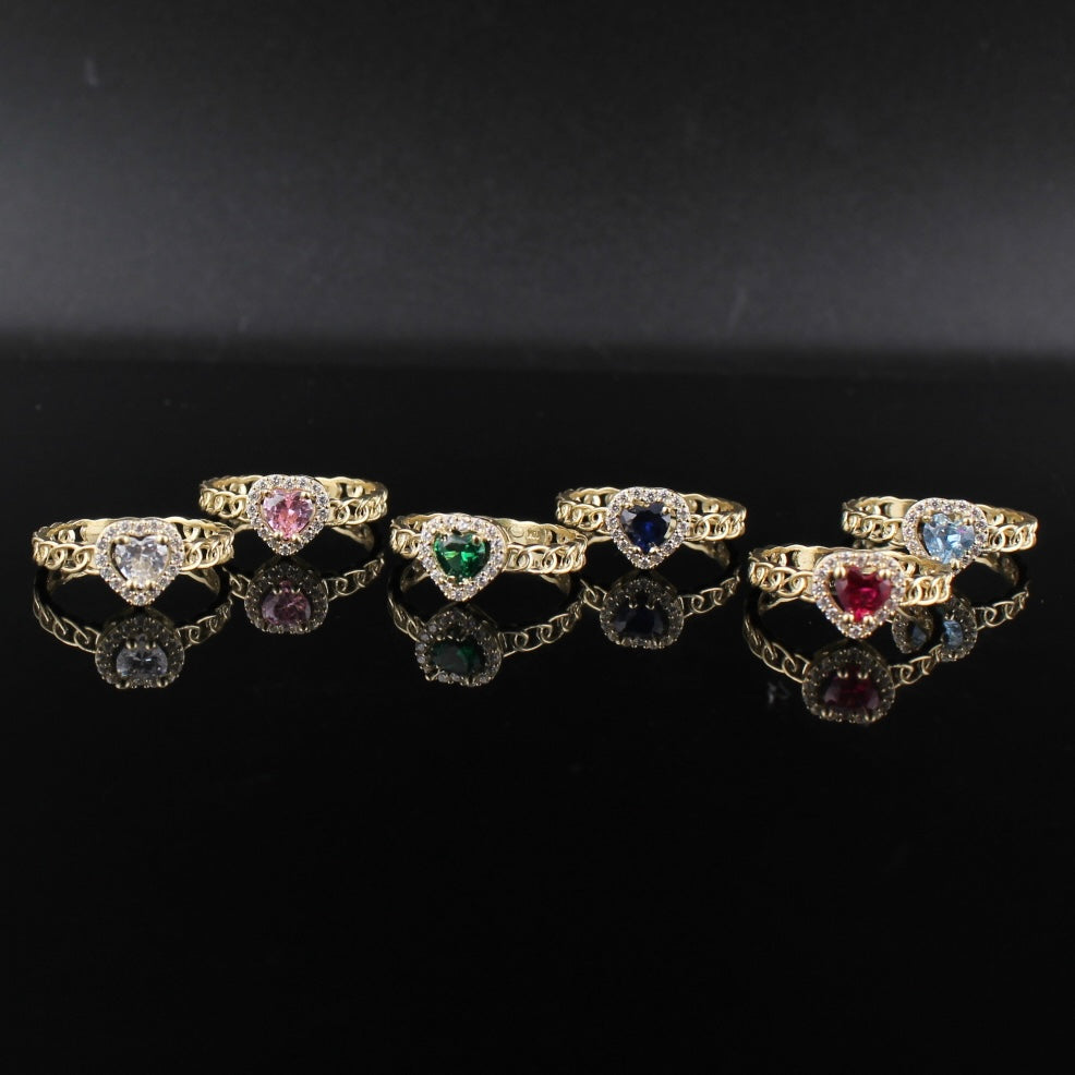 10K Gold Heart Birthstone Ring on cream background – solid gold not plated Oro Quince