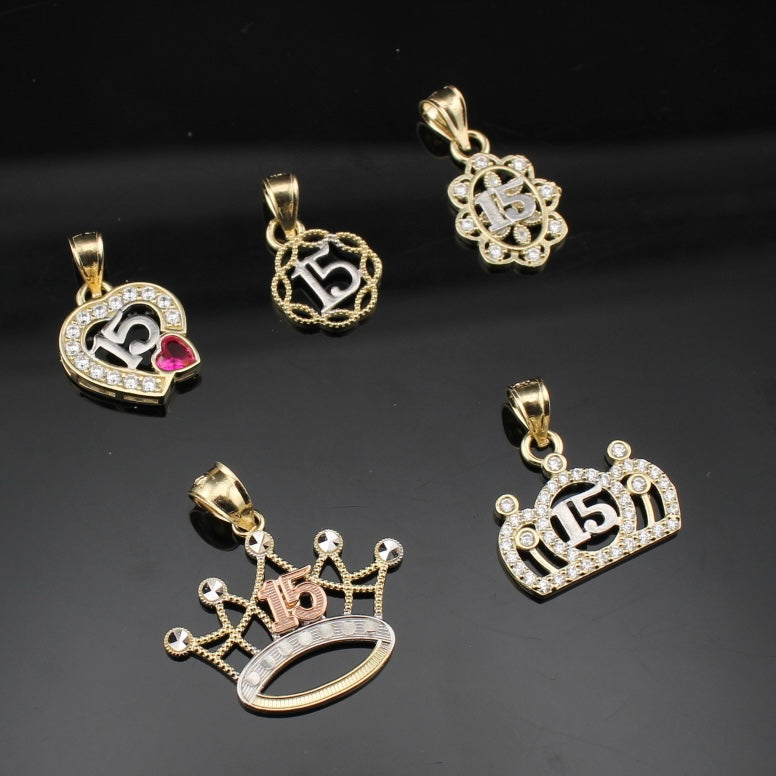 10K quinceañera pendants collection – dijes de quinceañera oro 10K real Oro Quince