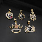 Real 10K Gold Quinceañera Pendants on cream background – solid gold gift-ready