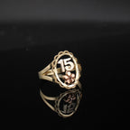 10K Gold Quinceañera Ring on cream background – anillo de quinceañera oro 10K Oro Quince