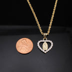 10K gold Virgin Mary heart pendant alternate view – dije Virgen María quinceañera