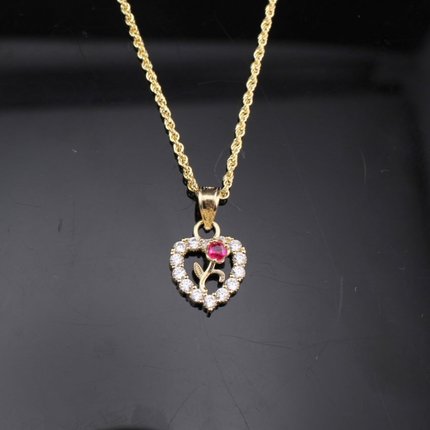 10K Real Gold Heart Rose Pendant