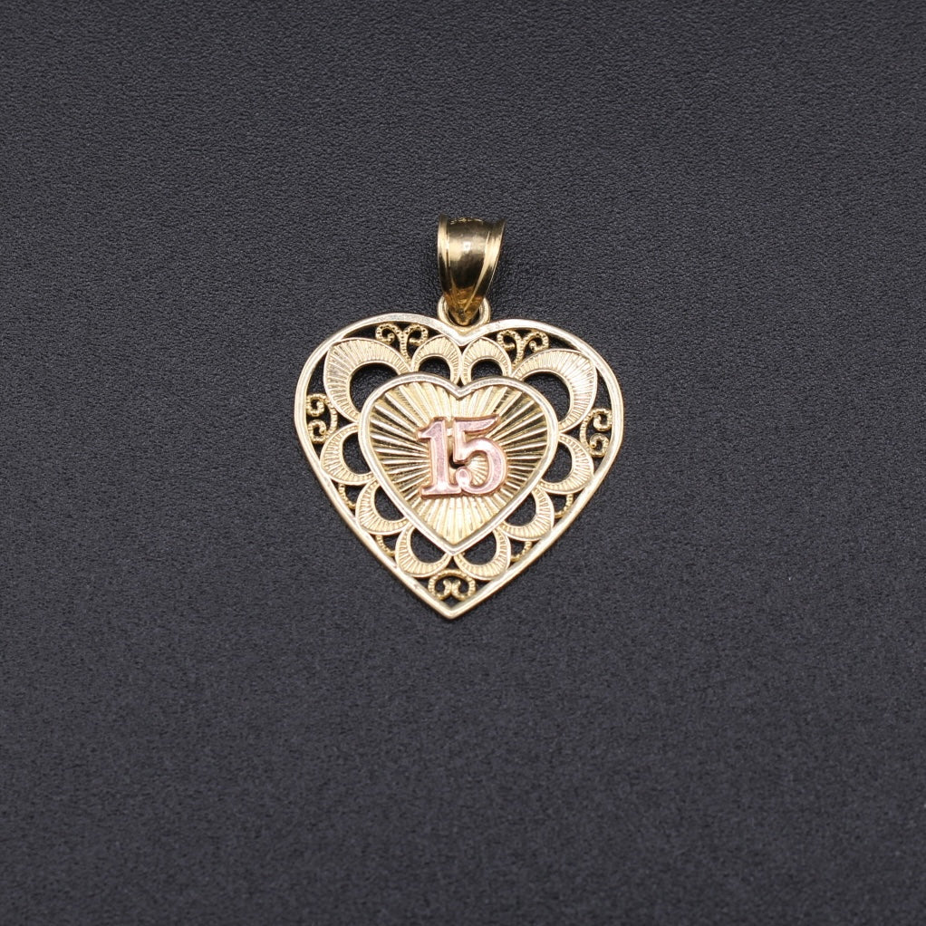 10K Gold 15th Quince Heart Pendant