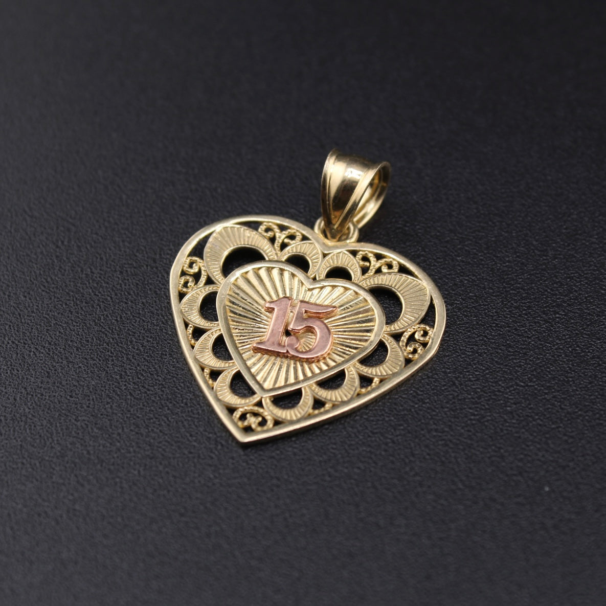10K Gold 15th Quince Heart Pendant