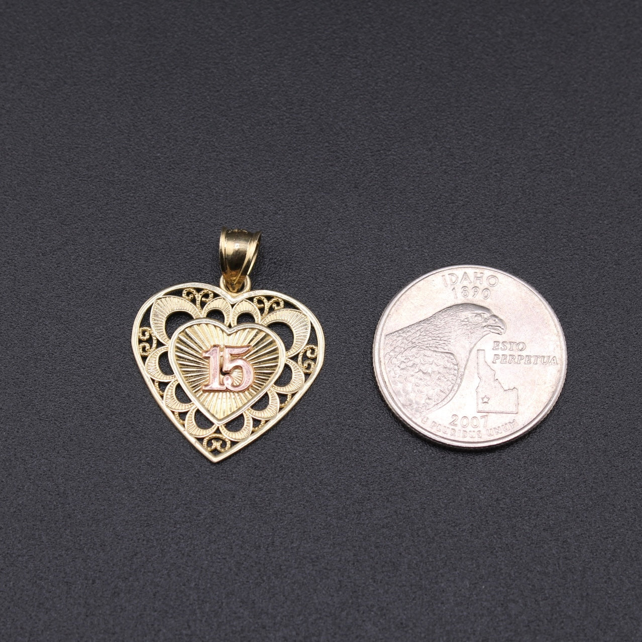 10K Gold 15th Quince Heart Pendant