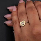 10K gold heart ring on cream background – anillo de corazón quinceañera oro real