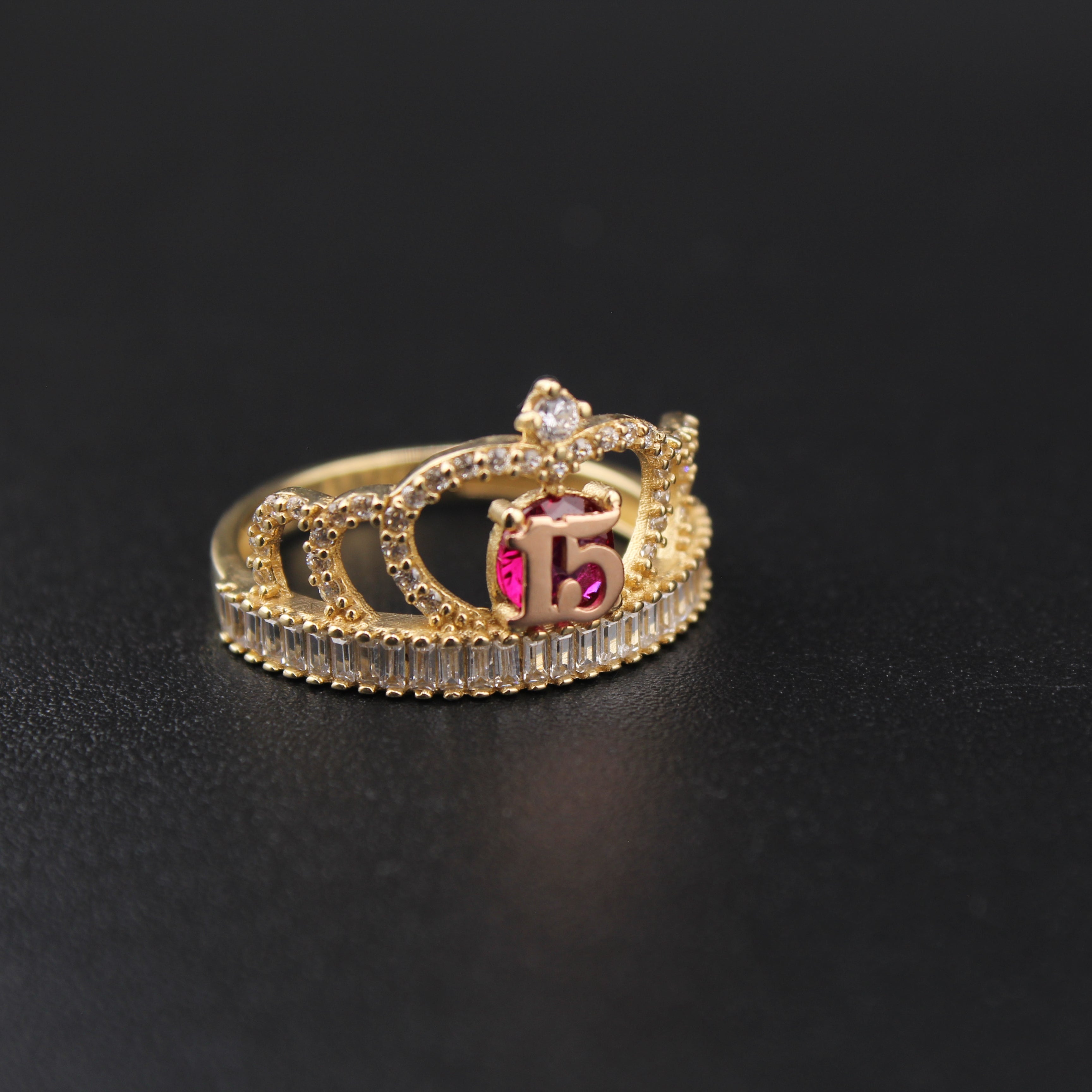 14K Quinceanera Ring Red Stone